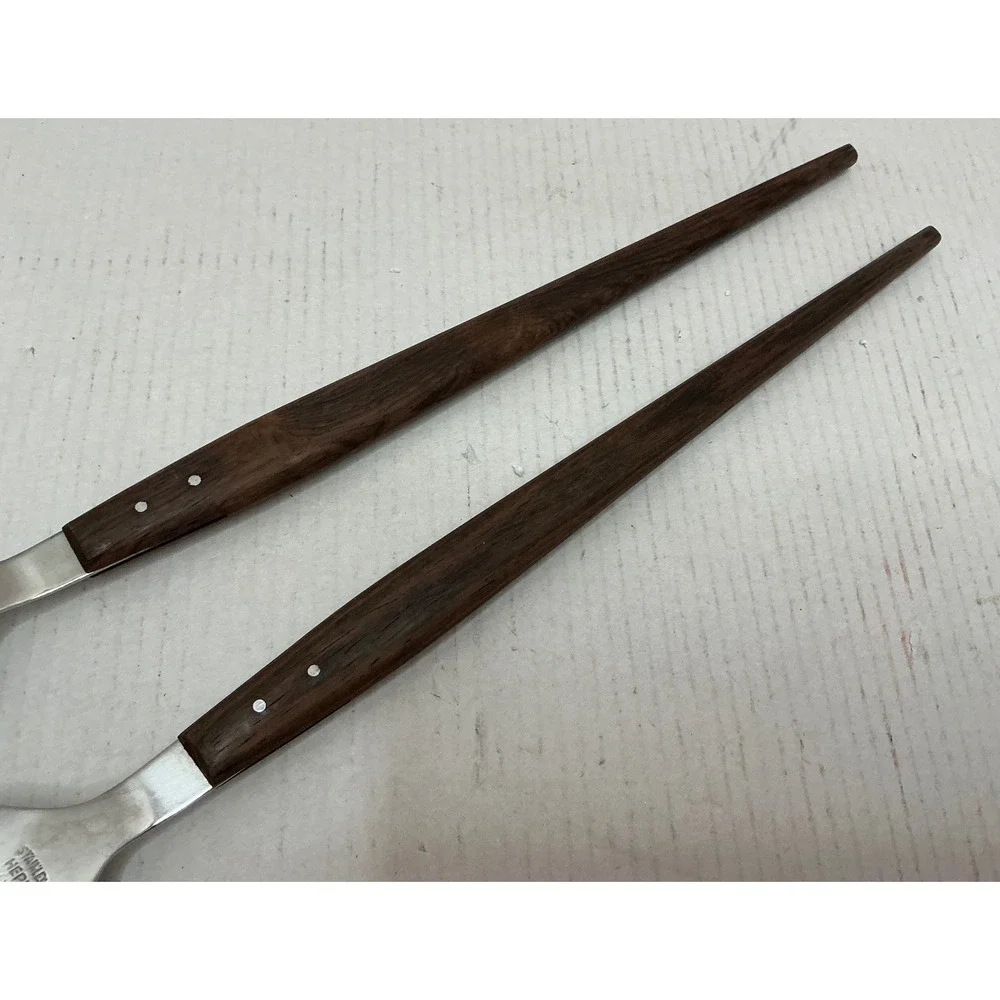 Hepe Vintage Salad Serving Set Stainless Wood Handle Denmark MCM Mid Century 12